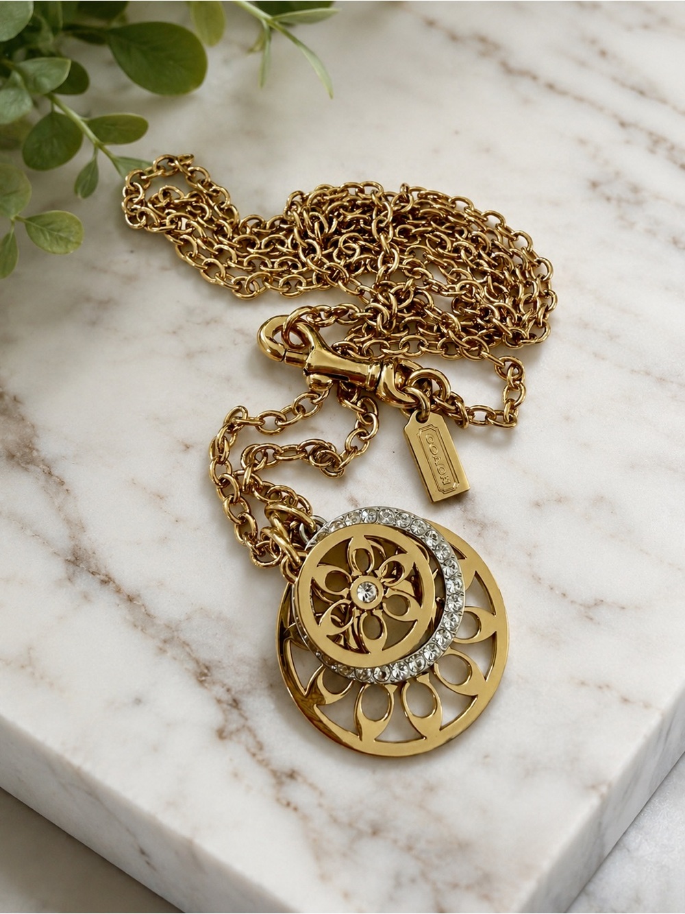 Vintage Coach Gold-Tone Crystal Floral Necklace